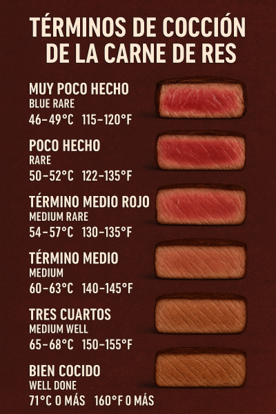 Términos de cocción de la carne de res